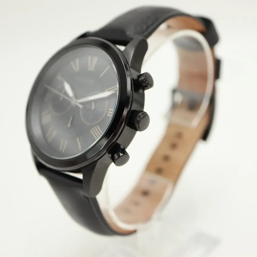 Fossil Neutra Black Stealth 43mm Chronograph Watch Leather BQ1734 w New Battery
